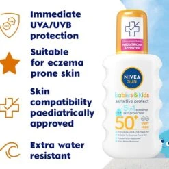 Nivea Sun Babies & Kids Sensitive Protect Spray SPF50+ 7 Nivea Sun Babies & Kids Sensitive Protect Spray SPF50+ -Health Care Store Nivea Sun Babies Kids Sensitive Protect Spray SPF50 1 2